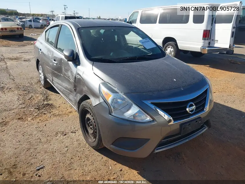 NISSAN VERSA 2016, VIN 3N1CN7AP0GL905728