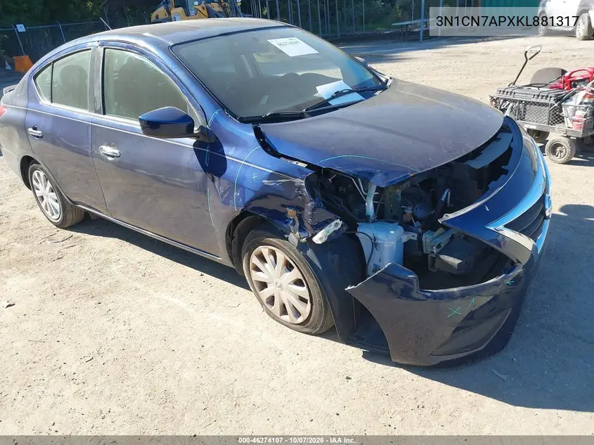 NISSAN VERSA 2019, VIN 3N1CN7APXKL881317