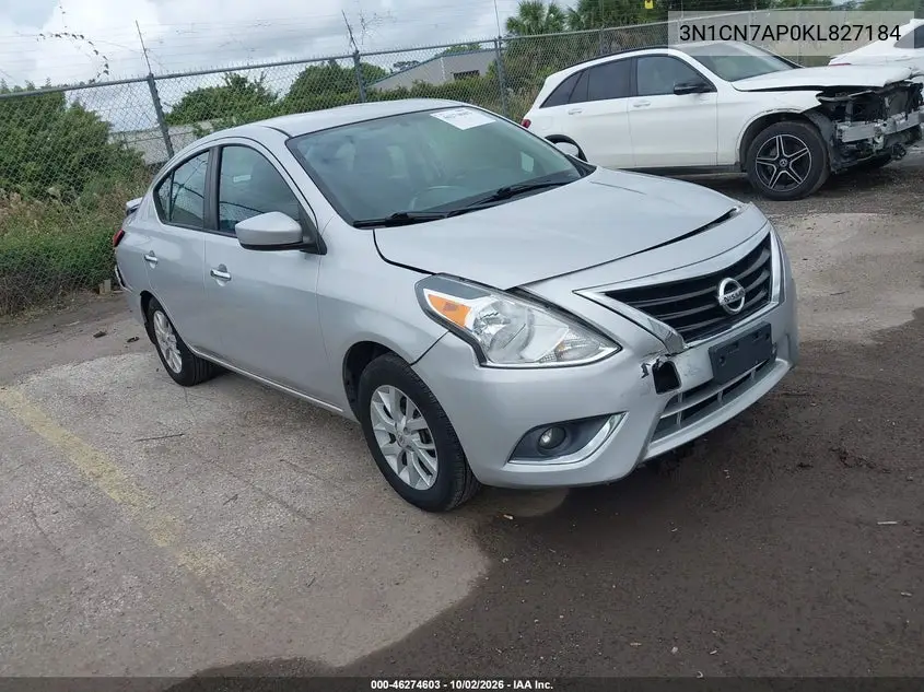 NISSAN VERSA 2019, VIN 3N1CN7AP0KL827184