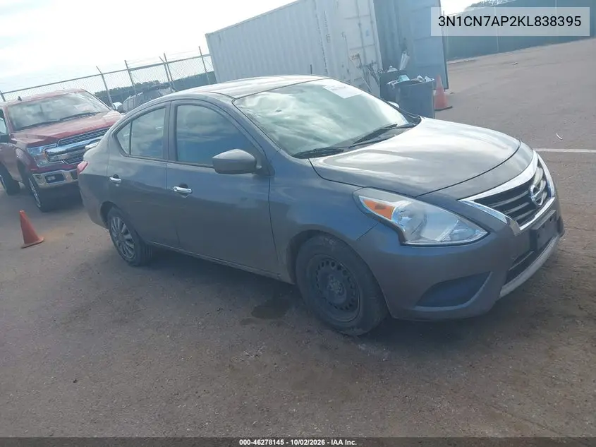 NISSAN VERSA 2019, VIN 3N1CN7AP2KL838395