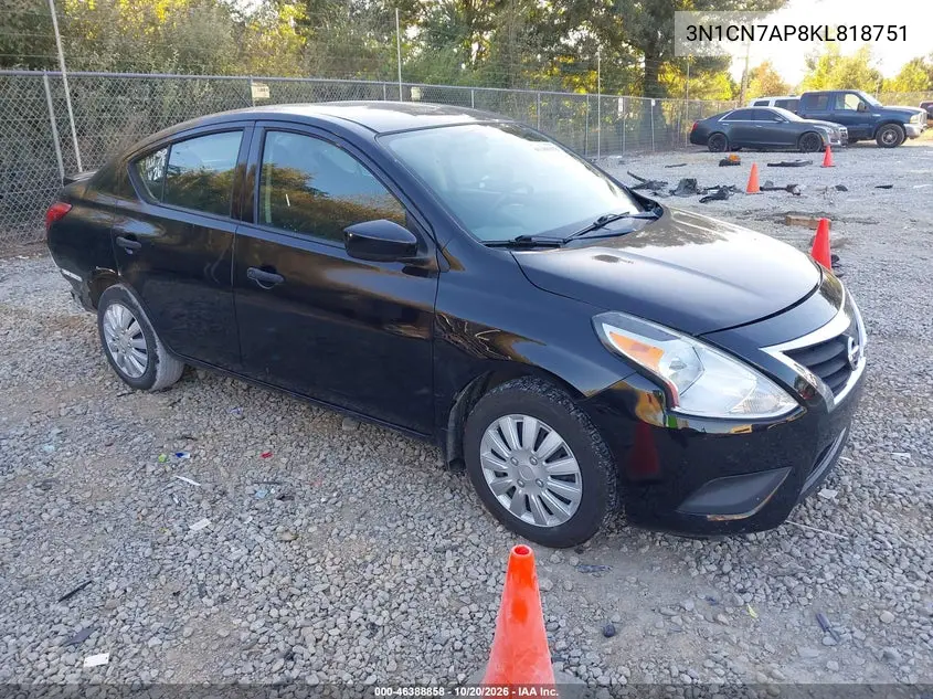 NISSAN VERSA 2019, VIN 3N1CN7AP8KL818751