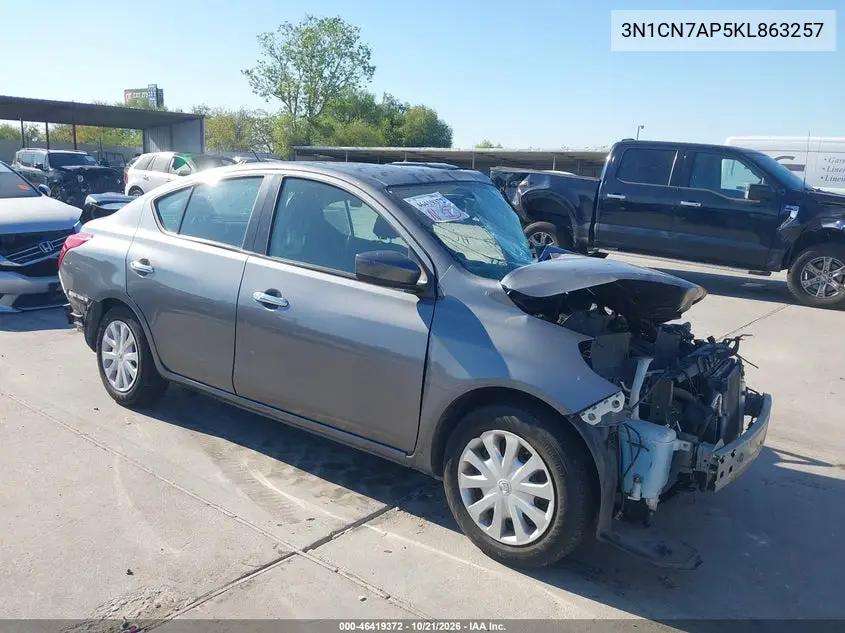 NISSAN VERSA 2019, VIN 3N1CN7AP5KL863257