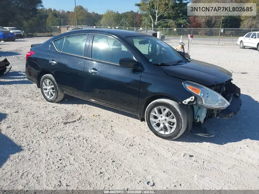 NISSAN VERSA 2019, VIN 3N1CN7AP7KL802685
