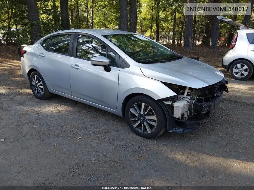 NISSAN VERSA 2021, VIN 3N1CN8EV0ML840017