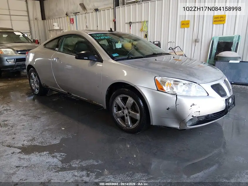 PONTIAC G6 2008, VIN 1G2ZH17N084158998