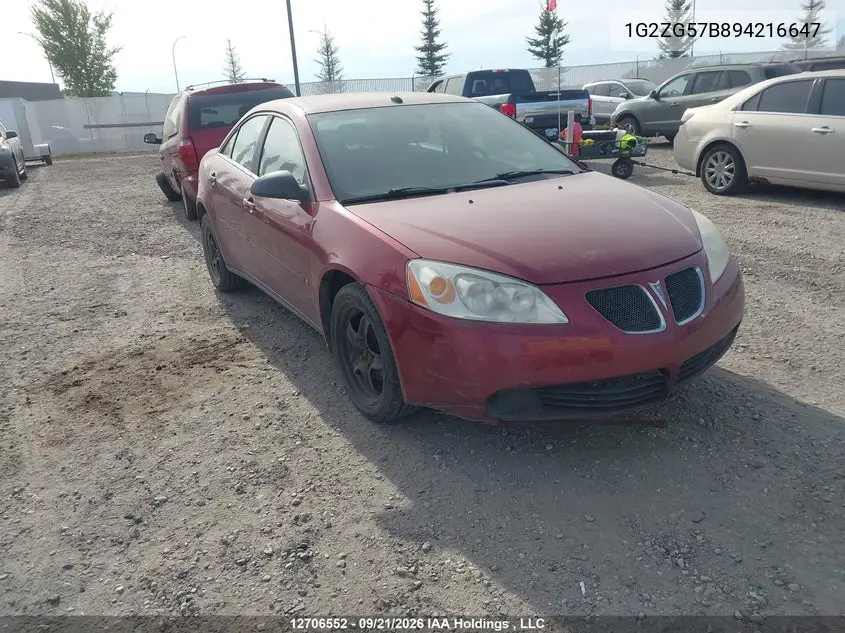 PONTIAC G6 2009, VIN 1G2ZG57B894216647