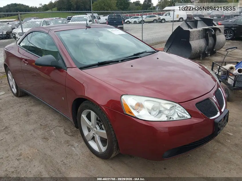 PONTIAC G6 2009, VIN 1G2ZH36N894215835