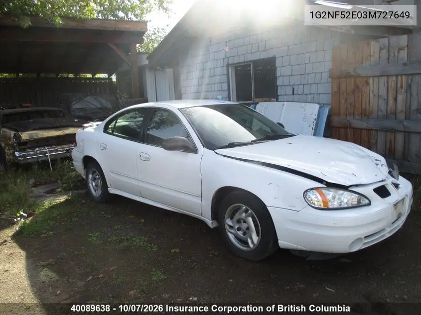 PONTIAC GRAND AM 2003, VIN 1G2NF52E03M727649
