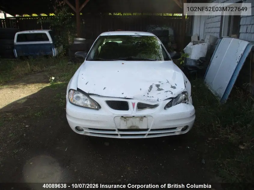2003 PONTIAC GRAND AM VIN 1G2NF52E03M727649 — фото 16