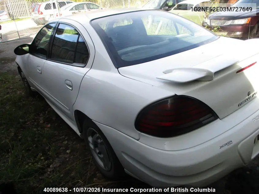 2003 PONTIAC GRAND AM VIN 1G2NF52E03M727649 — фото 3