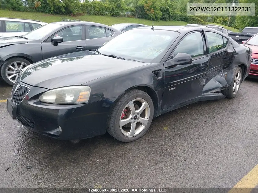 2005 PONTIAC GRAND PRIX VIN 2G2WC52C151322331 — фото 2