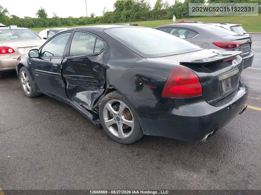2005 PONTIAC GRAND PRIX VIN 2G2WC52C151322331 — фото 3