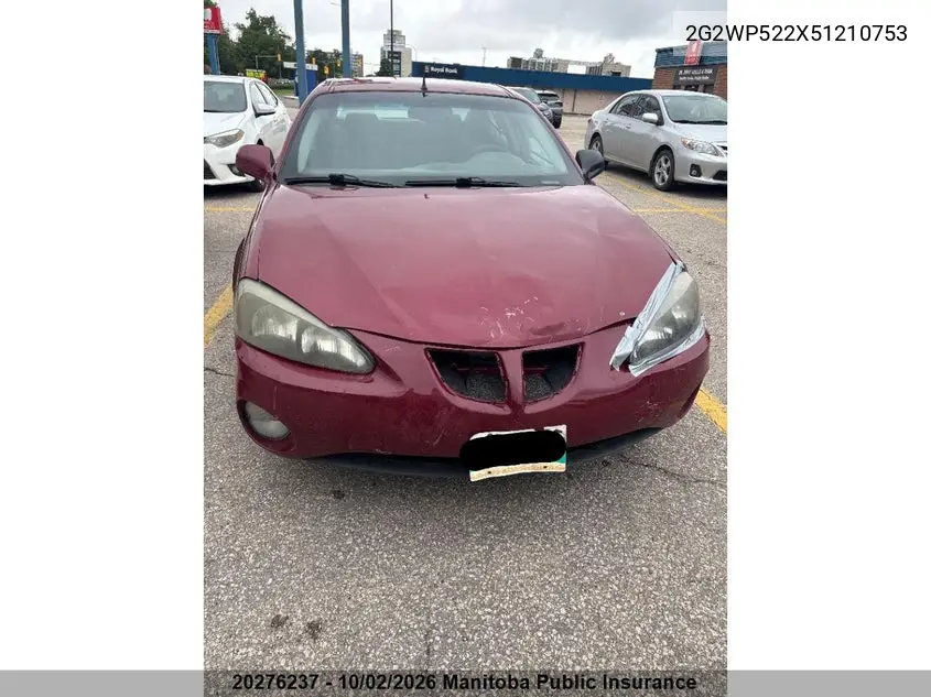 2005 PONTIAC GRAND PRIX VIN 2G2WP522X51210753 — фото 2