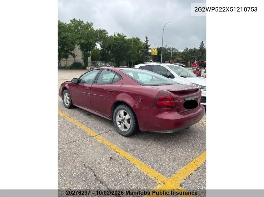 2005 PONTIAC GRAND PRIX VIN 2G2WP522X51210753 — фото 4