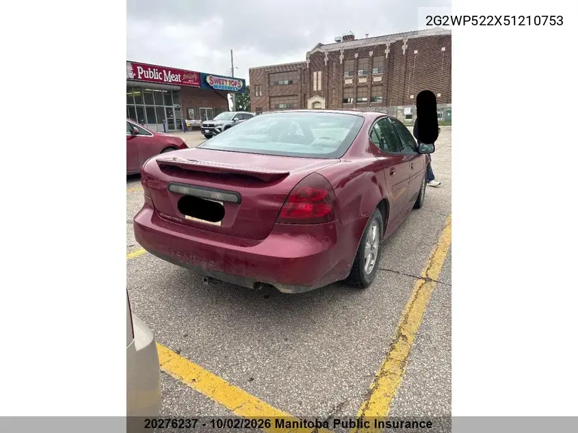 2005 PONTIAC GRAND PRIX VIN 2G2WP522X51210753 — фото 5