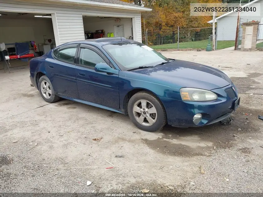 PONTIAC GRAND PRIX 2005, VIN 2G2WS522351334040