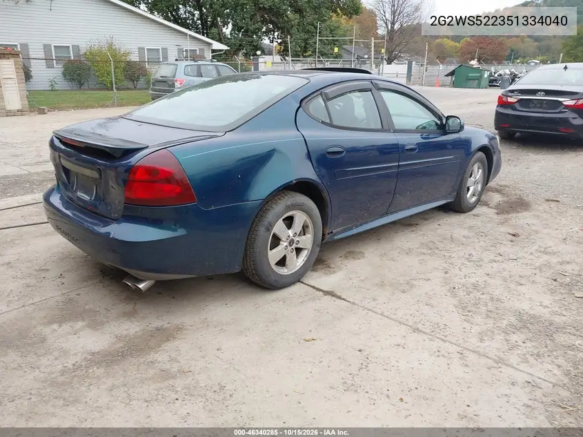 2005 PONTIAC GRAND PRIX VIN 2G2WS522351334040 — фото 4