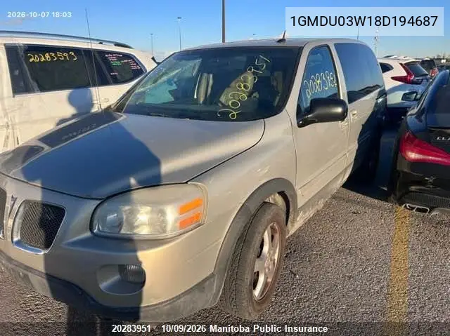 2008 PONTIAC MONTANA VIN 1GMDU03W18D194687 — фото 3