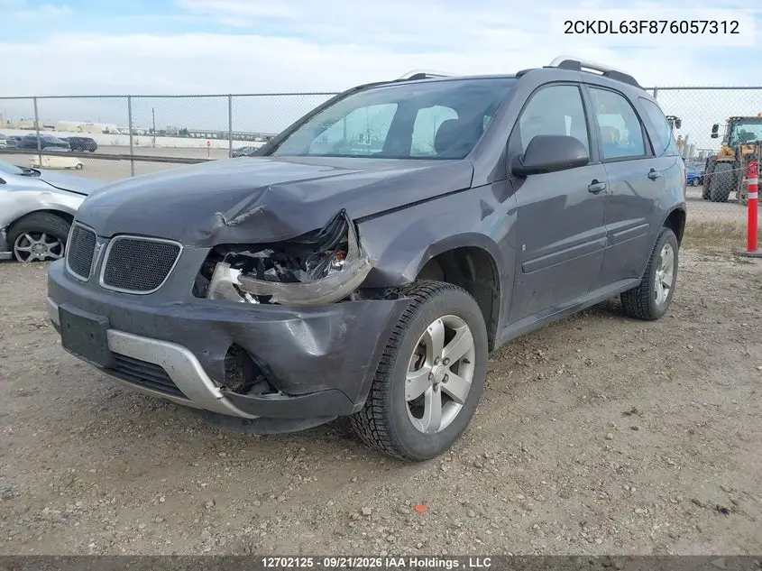 2007 PONTIAC TORRENT VIN 2CKDL63F876057312 — фото 2