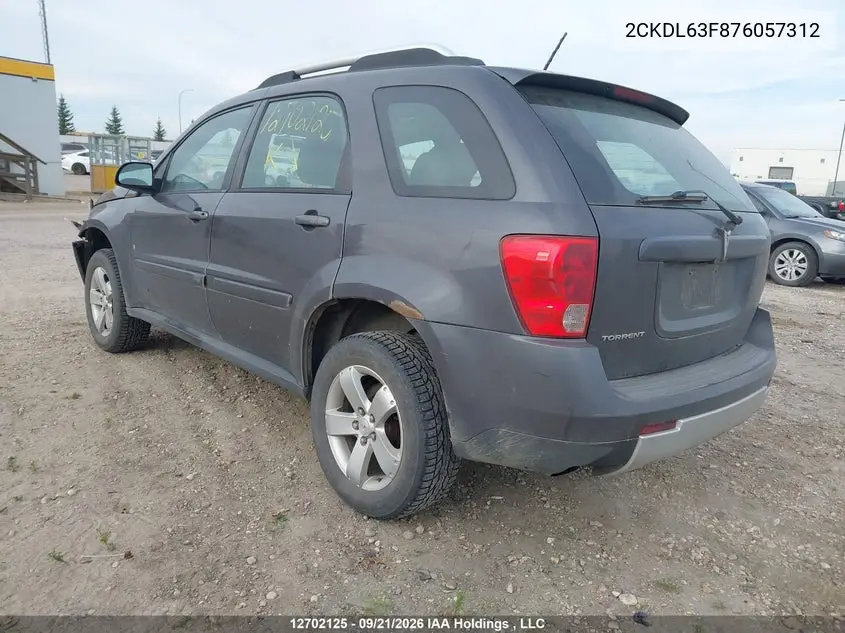 2007 PONTIAC TORRENT VIN 2CKDL63F876057312 — фото 3