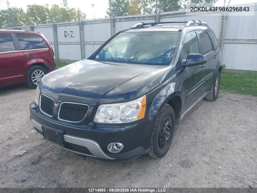2008 PONTIAC TORRENT VIN 2CKDL43F986296843 — фото 2
