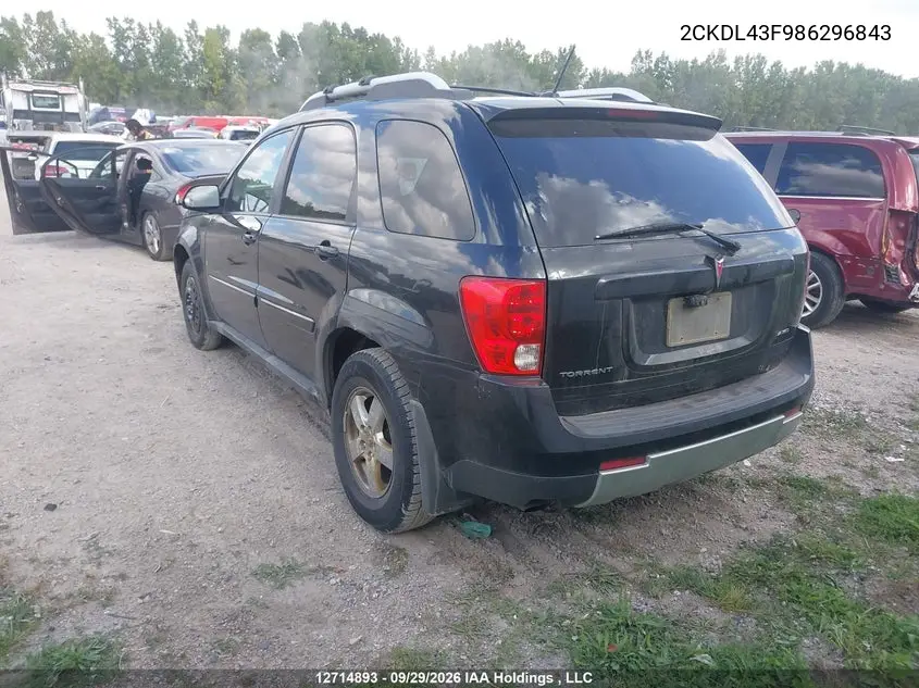 2008 PONTIAC TORRENT VIN 2CKDL43F986296843 — фото 3