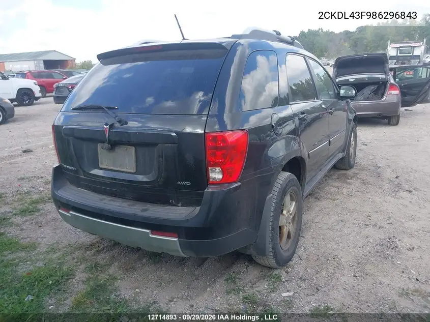 2008 PONTIAC TORRENT VIN 2CKDL43F986296843 — фото 4