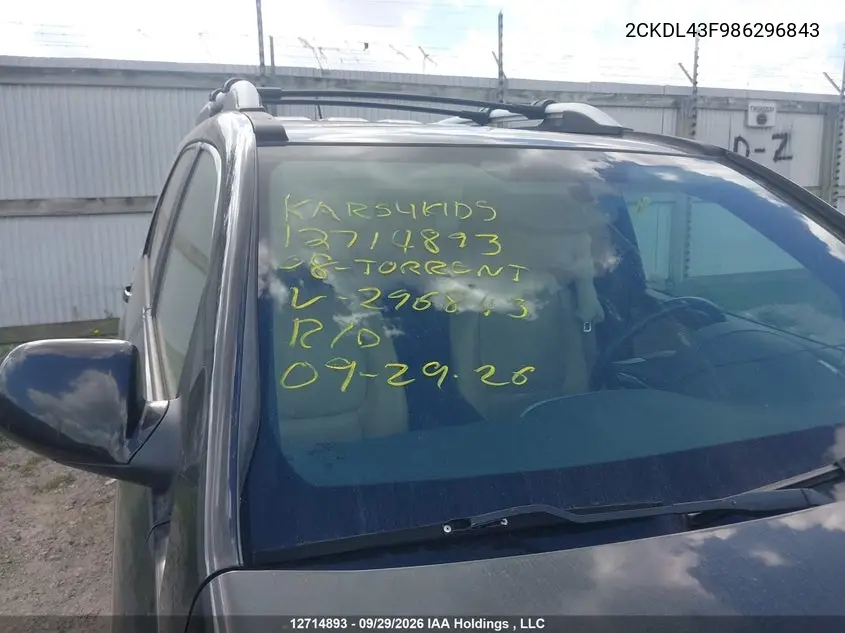 2008 PONTIAC TORRENT VIN 2CKDL43F986296843 — фото 6