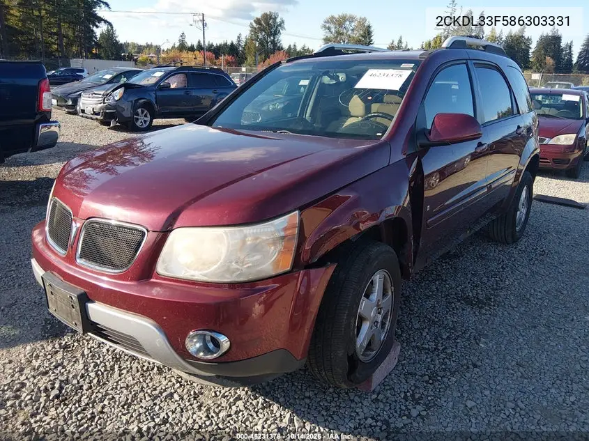 2008 PONTIAC TORRENT VIN 2CKDL33F586303331 — фото 2