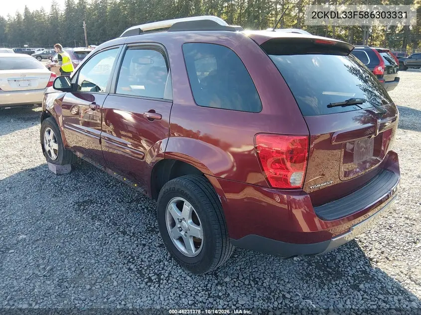 2008 PONTIAC TORRENT VIN 2CKDL33F586303331 — фото 3