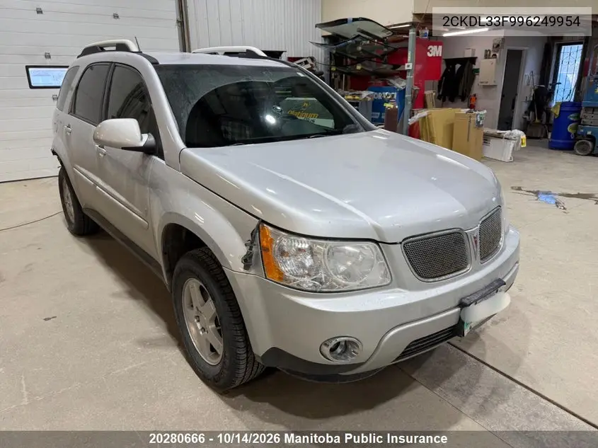 PONTIAC TORRENT 2009, VIN 2CKDL33F996249954