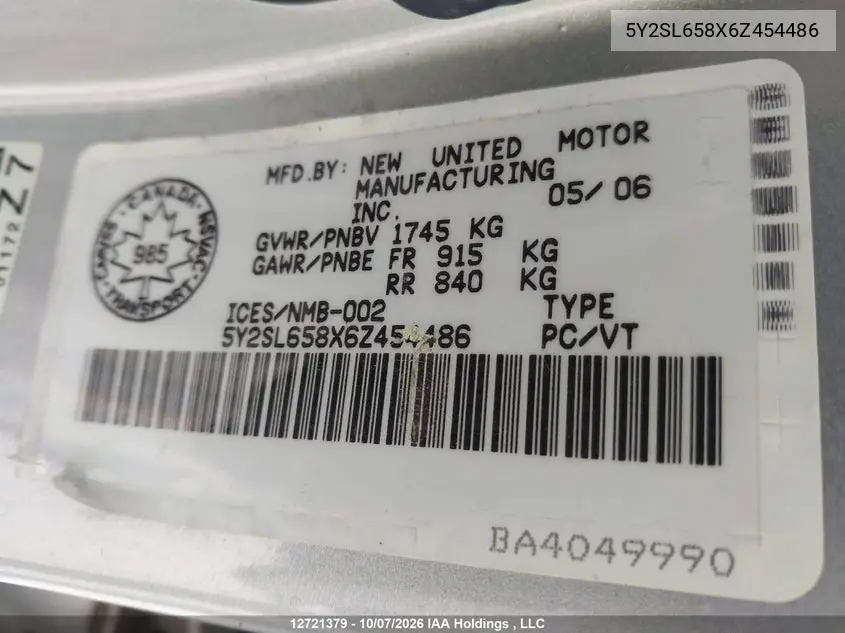 2006 PONTIAC VIBE VIN 5Y2SL658X6Z454486 — фото 19