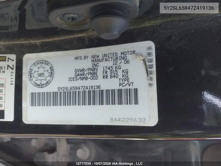 2007 PONTIAC VIBE VIN 5Y2SL65847Z419136 — фото 18