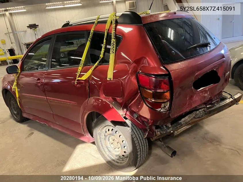 2007 PONTIAC VIBE VIN 5Y2SL658X7Z415091 — фото 3