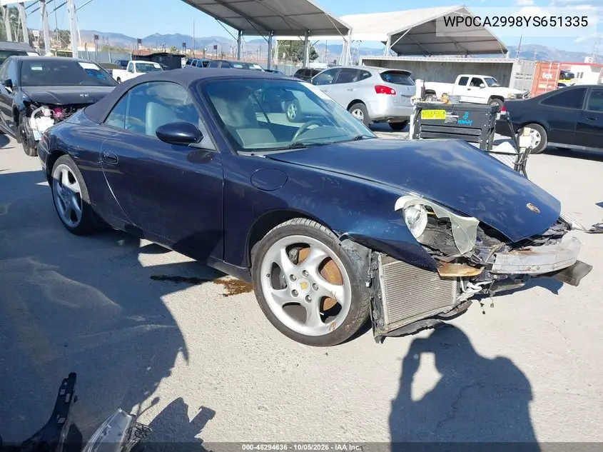 PORSCHE 911 2000, VIN WP0CA2998YS651335