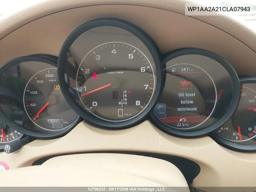 2012 PORSCHE CAYENNE VIN WP1AA2A21CLA07943 — фото 7