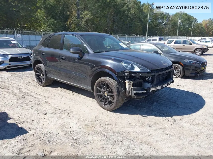 PORSCHE CAYENNE 2019, VIN WP1AA2AY0KDA02875