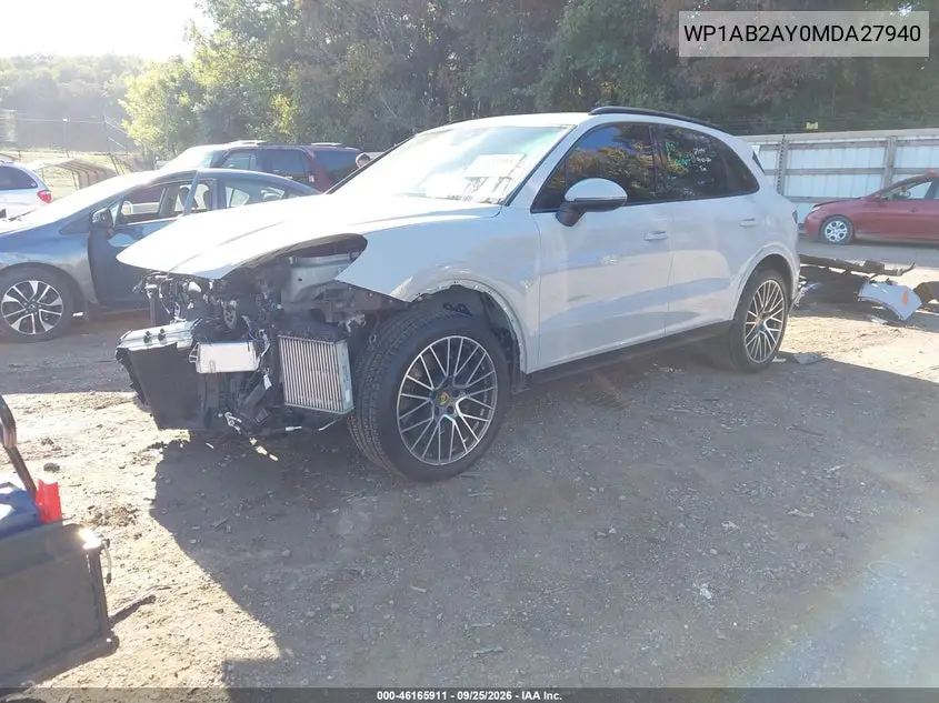 2021 PORSCHE CAYENNE VIN WP1AB2AY0MDA27940 — фото 2