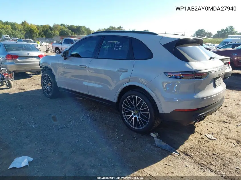 2021 PORSCHE CAYENNE VIN WP1AB2AY0MDA27940 — фото 3