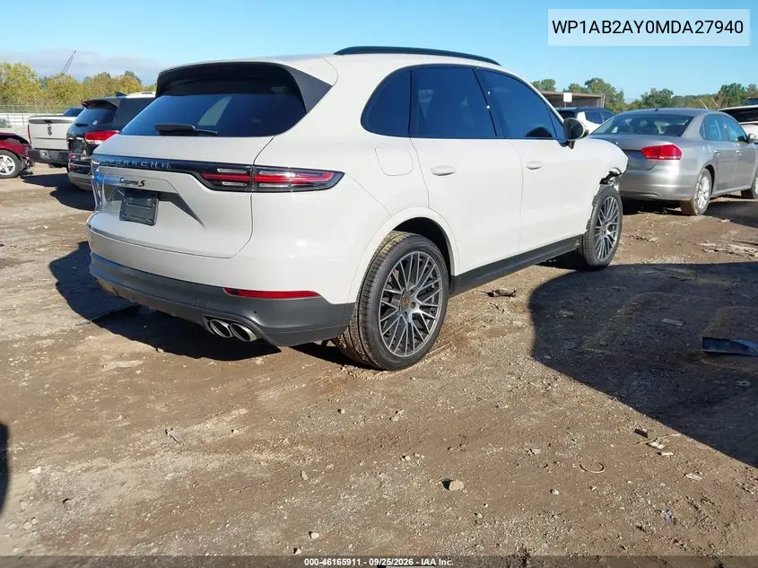 2021 PORSCHE CAYENNE VIN WP1AB2AY0MDA27940 — фото 4