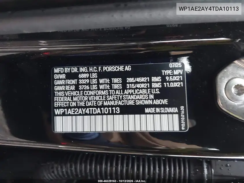 2026 PORSCHE CAYENNE VIN WP1AE2AY4TDA10113 — фото 9