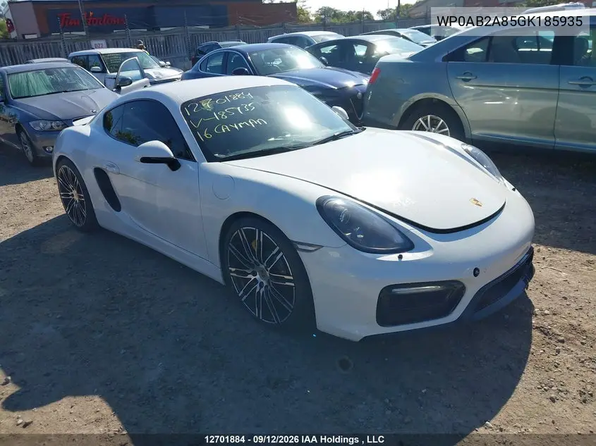 PORSCHE CAYMAN 2016, VIN WP0AB2A85GK185935