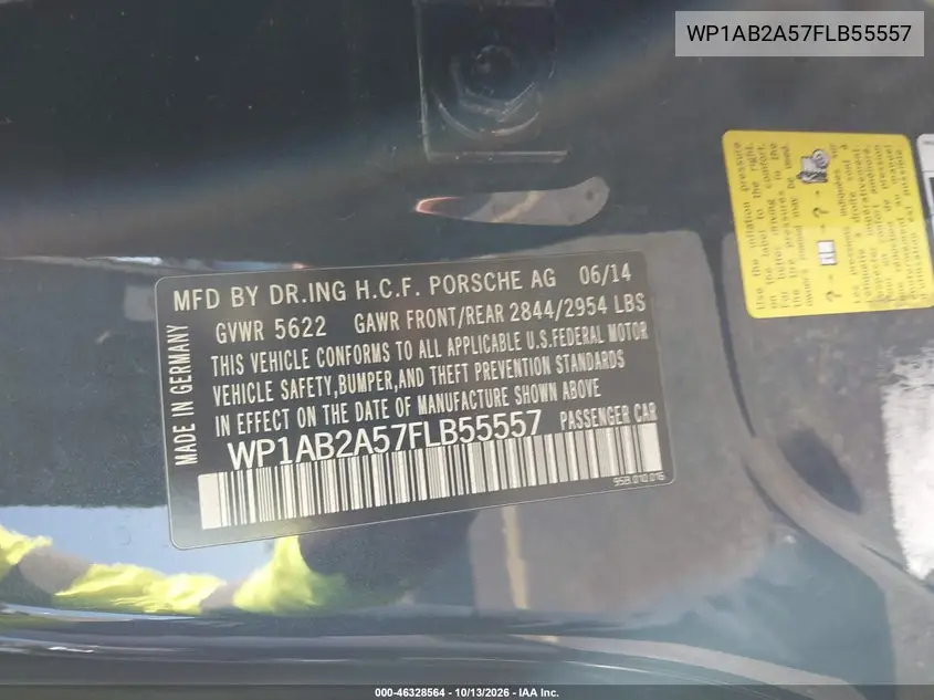 2015 PORSCHE MACAN VIN WP1AB2A57FLB55557 — фото 9