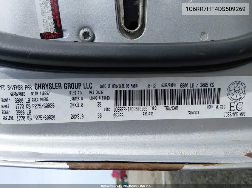 2013 RAM 1500 VIN 1C6RR7HT4DS509269 — фото 9