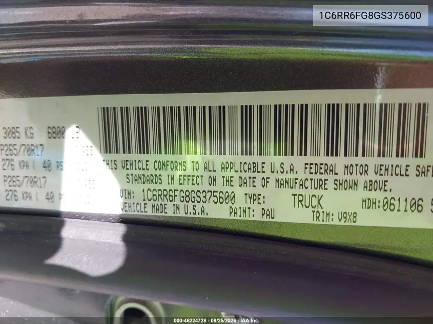 2016 RAM 1500 VIN 1C6RR6FG8GS375600 — фото 9