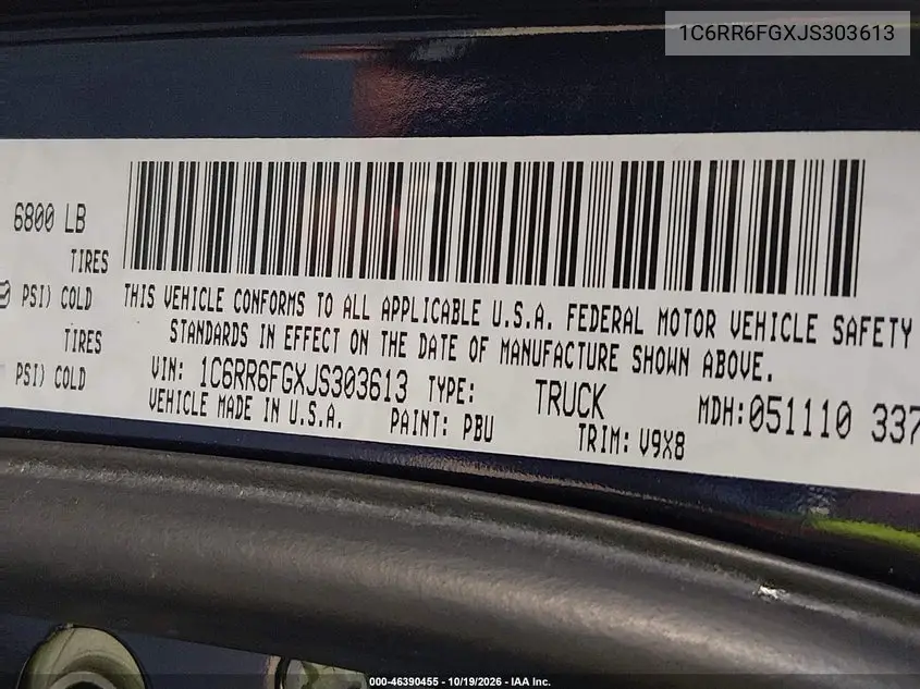 2018 RAM 1500 VIN 1C6RR6FGXJS303613 — фото 9