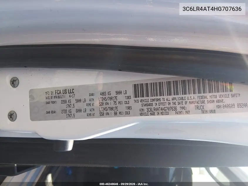 2017 RAM 2500 VIN 3C6LR4AT4HG707636 — фото 9