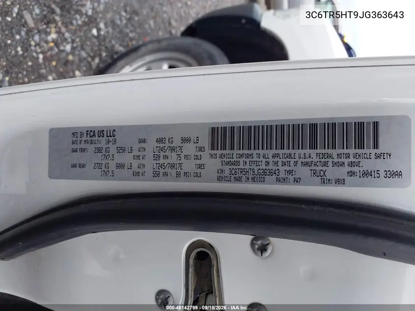 2018 RAM 2500 VIN 3C6TR5HT9JG363643 — фото 9