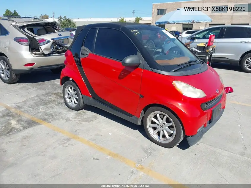 SMART FORTWO 2008, VIN WMEEK31X58K198220