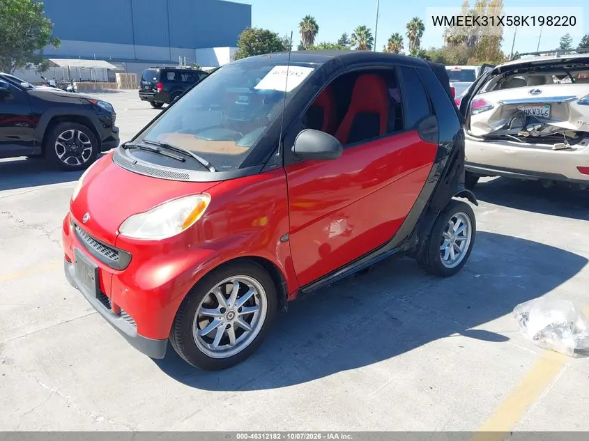 2008 SMART FORTWO VIN WMEEK31X58K198220 — фото 2